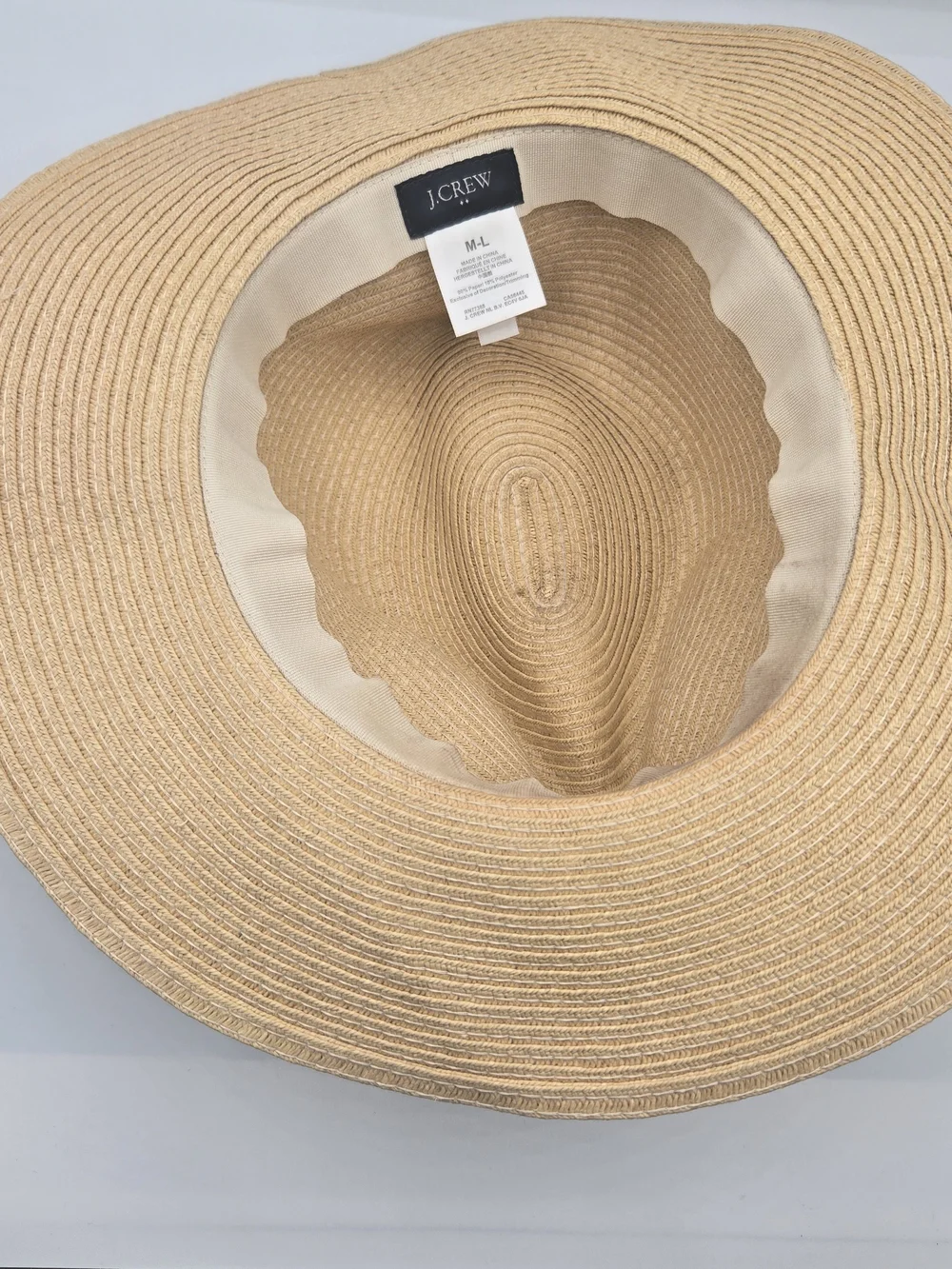 J.Crew Factory Straw Fedora Hat Natural Black Band M/L Packable Summer Sun Hat